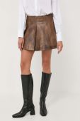 Шкіряна спідниця Remain колір коричневий mini розкльошена