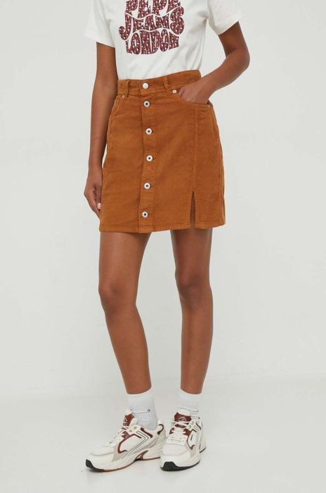Вельветова спідниця Pepe Jeans Vicky колір коричневий mini пряма Вельветова спідниця Pepe Jeans Vicky колір коричневий mini пряма