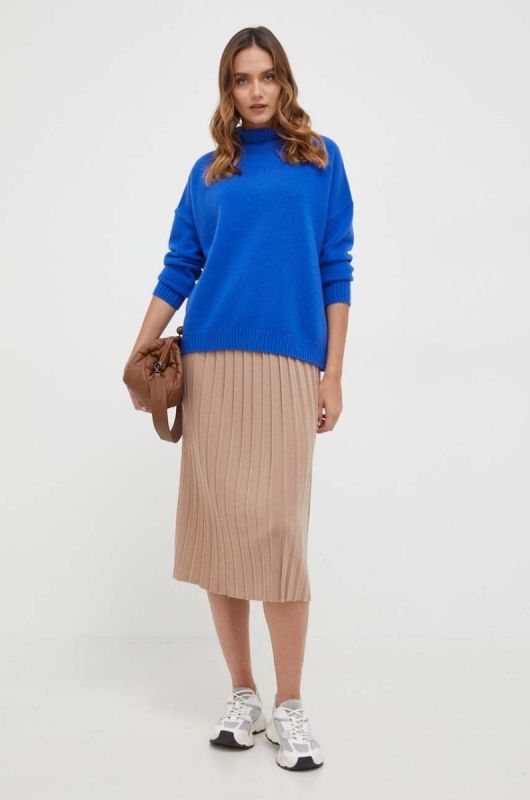 Вовняна спідниця Weekend Max Mara колір бежевий maxi розкльошена фото 2