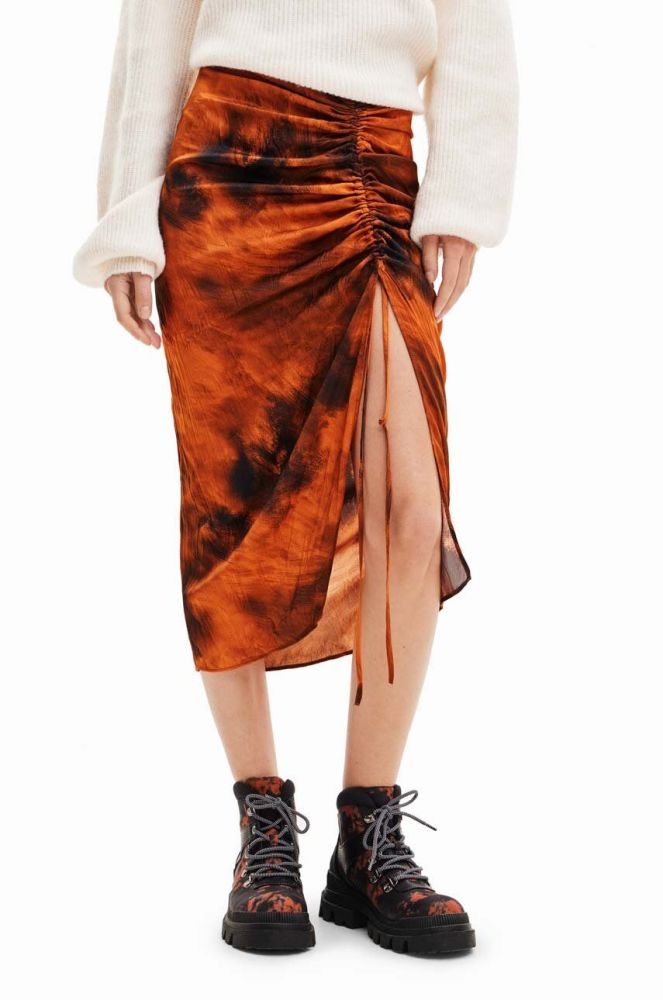 Спідниця Desigual 23WWFW07 WOMAN WOVEN SKIRT LONG колір помаранчевий midi пряма