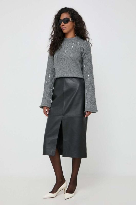 Шкіряна спідниця Luisa Spagnoli колір чорний midi пряма фото 2