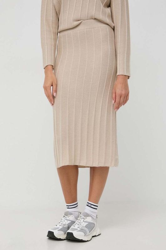 Вовняна спідниця Max Mara Leisure колір бежевий midi олівець