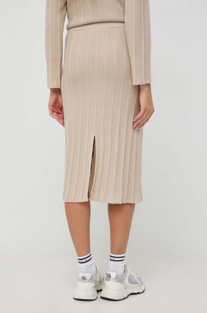 Вовняна спідниця Max Mara Leisure колір бежевий midi олівець фото 3