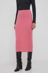 Вовняна спідниця United Colors of Benetton колір рожевий midi олівець Вовняна спідниця United Colors of Benetton колір рожевий midi олівець