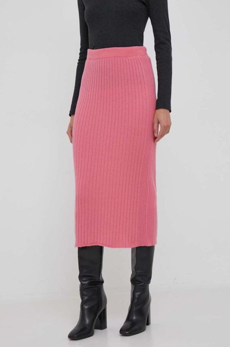 Вовняна спідниця United Colors of Benetton колір рожевий midi олівець Вовняна спідниця United Colors of Benetton колір рожевий midi олівець