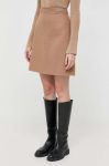 Вовняна спідниця BOSS колір бежевий mini розкльошена Вовняна спідниця BOSS колір бежевий mini розкльошена