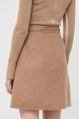 Вовняна спідниця BOSS колір бежевий mini розкльошена Вовняна спідниця BOSS колір бежевий mini розкльошена