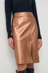Шкіряна спідниця BOSS колір коричневий midi олівець Шкіряна спідниця BOSS колір коричневий midi олівець