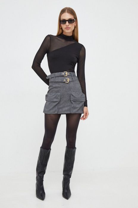 Спідниця з домішкою вовни Pinko колір сірий mini пряма Спідниця з домішкою вовни Pinko колір сірий mini пряма