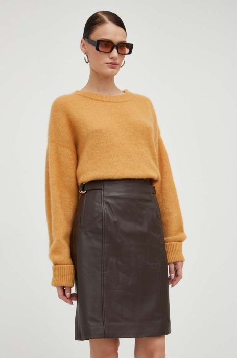 Шкіряна спідниця BA&SH колір коричневий mini пряма Шкіряна спідниця BA&SH колір коричневий mini пряма
