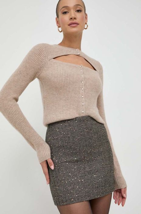 Спідниця з домішкою вовни Twinset колір коричневий mini пряма