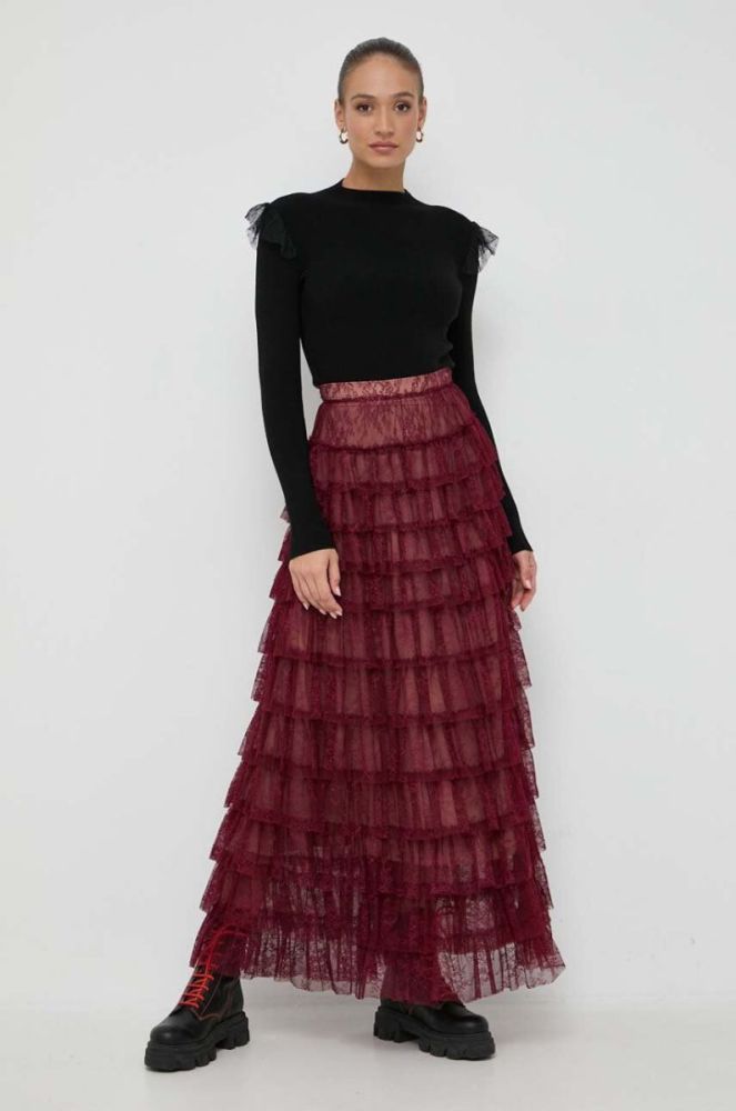 Спідниця Twinset колір бордовий maxi розкльошена фото 2