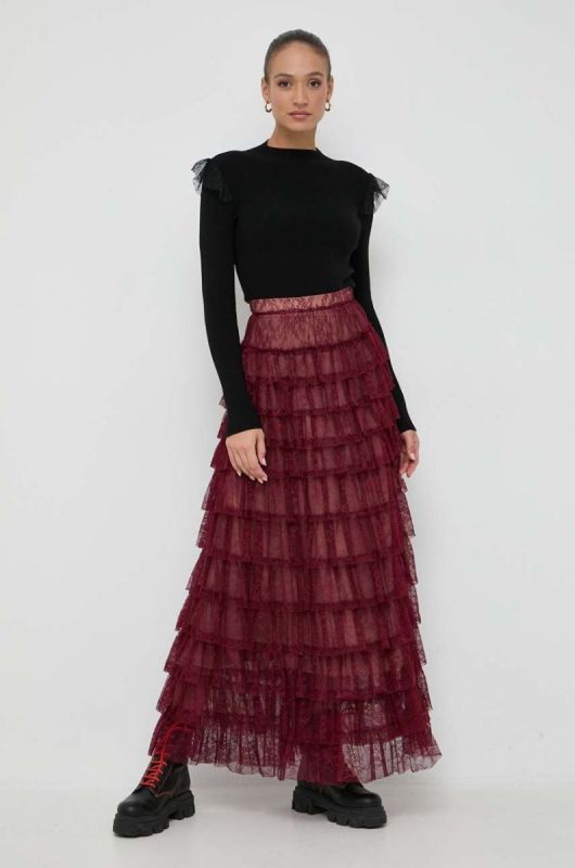 Спідниця Twinset колір бордовий maxi розкльошена фото 2