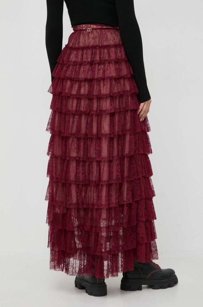 Спідниця Twinset колір бордовий maxi розкльошена фото 3