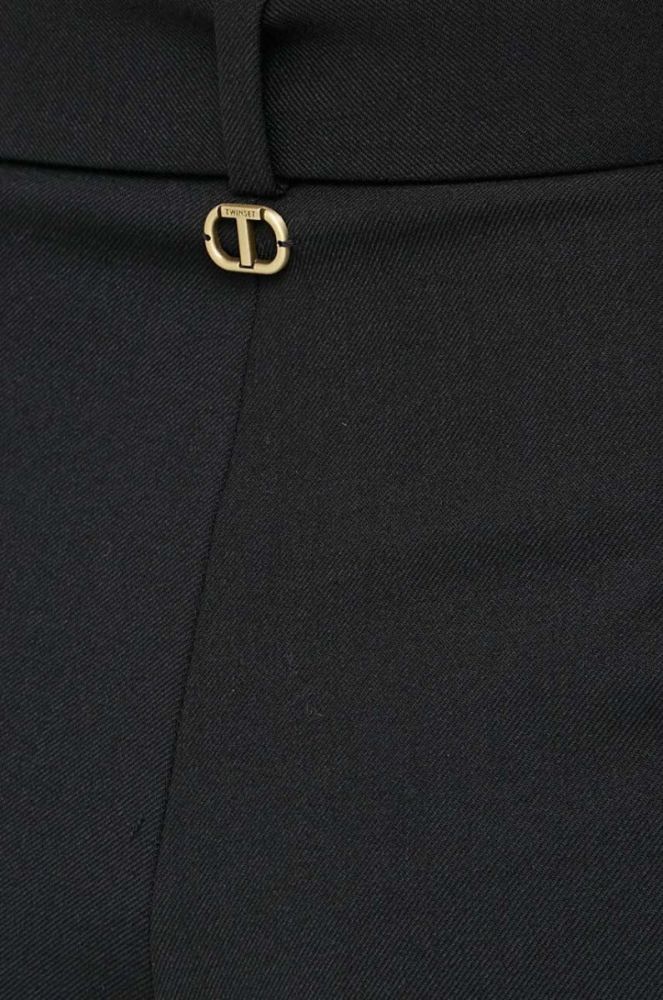 Штани з домішкою вовни Twinset колір чорний широке висока посадка фото 6