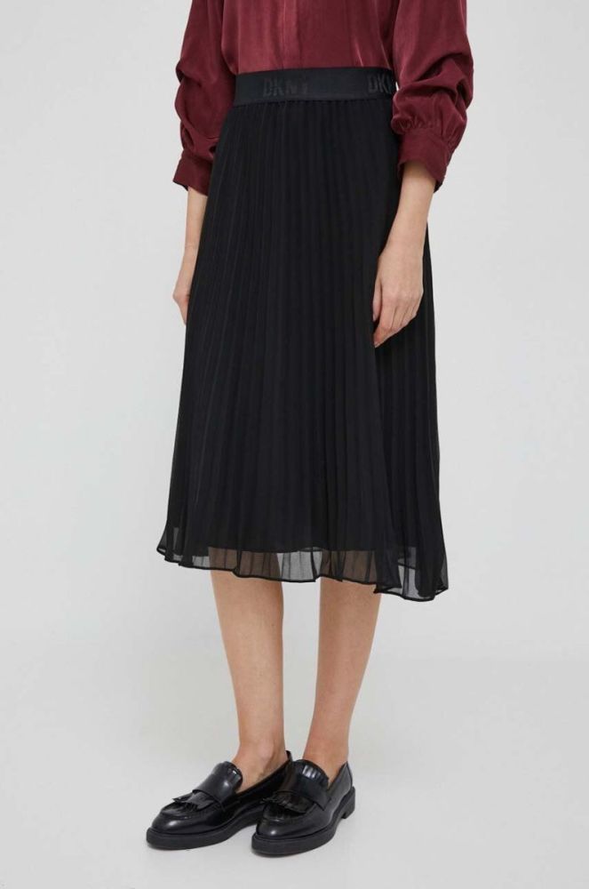 Спідниця Dkny колір чорний midi розкльошена (3471191) фото 2