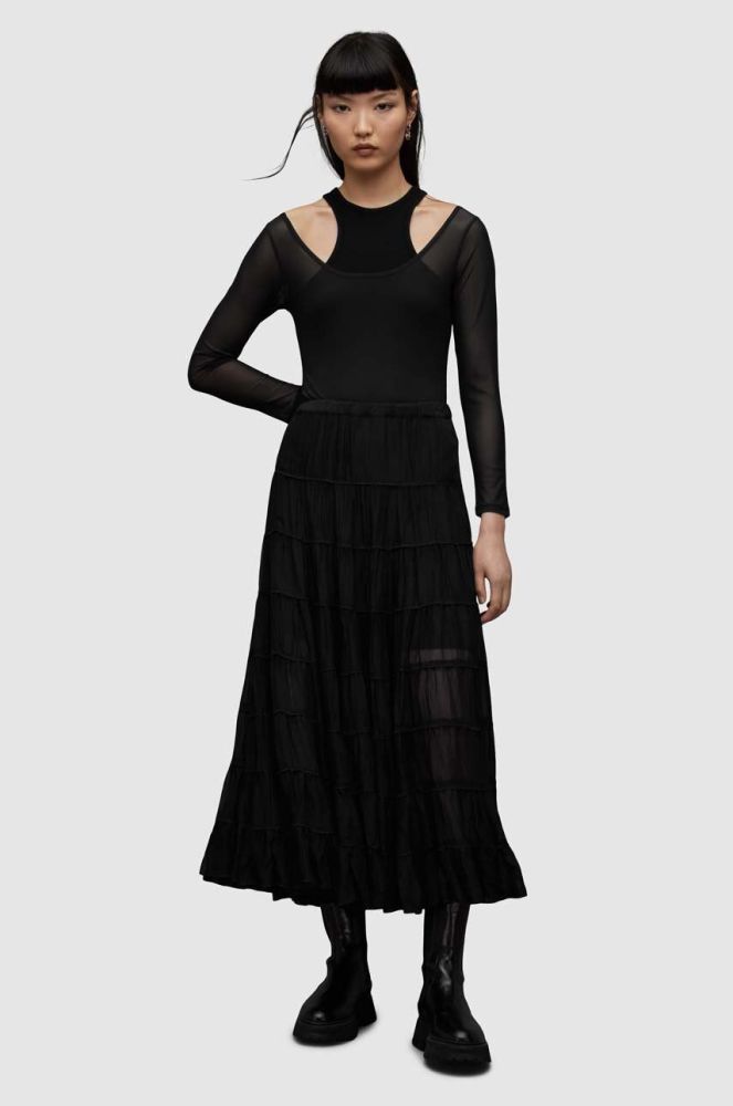 Спідниця AllSaints EVA SKIRT колір чорний maxi розкльошена