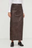 Шкіряна спідниця Gestuz колір коричневий maxi пряма