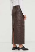 Шкіряна спідниця Gestuz колір коричневий maxi пряма