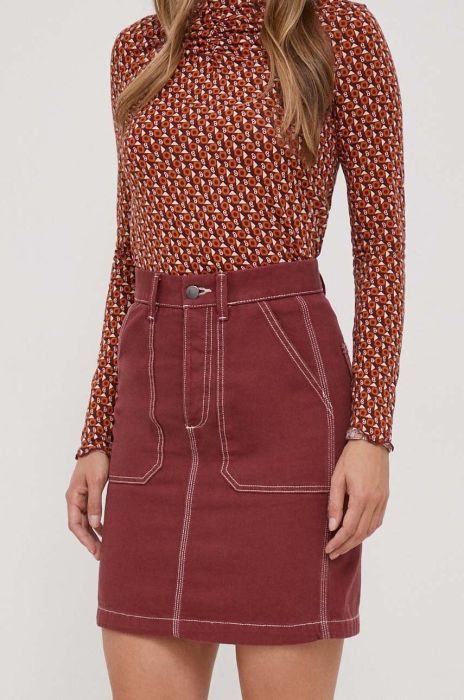 Бавовняна спідниця United Colors of Benetton колір бордовий mini розкльошена Бавовняна спідниця United Colors of Benetton колір бордовий mini розкльошена