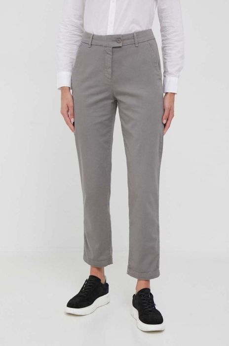 Штани United Colors of Benetton жіночі колір сірий пряме висока посадка (3410002)