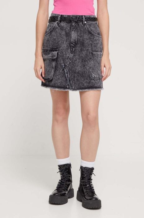 Джинсова спідниця HUGO колір чорний mini пряма