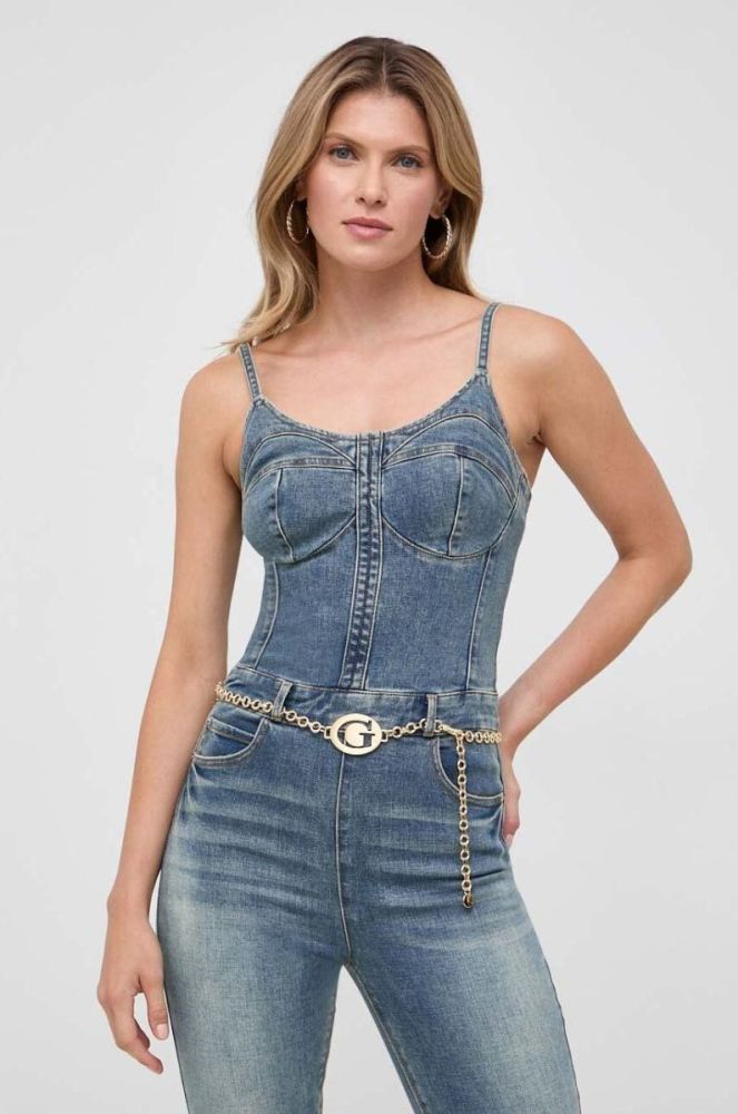 Джинсовий комбінезон Guess декольте трикутник колір блакитний (3614693) фото 4