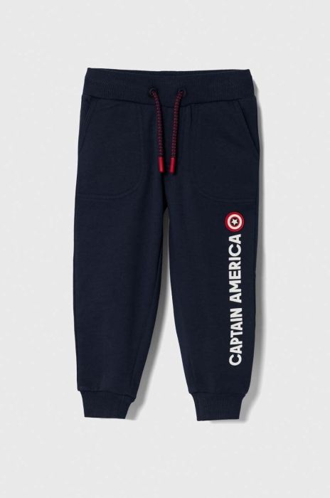 Дитячі бавовняні штани zippy x Marvel колір синій з принтом