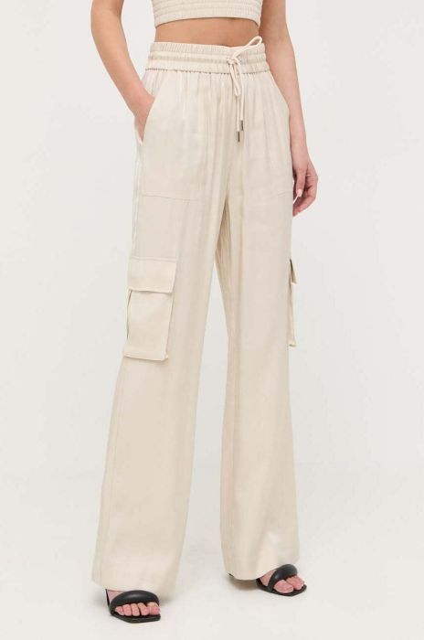 Штани Guess жіночі колір бежевий пряме висока посадка (3330322)