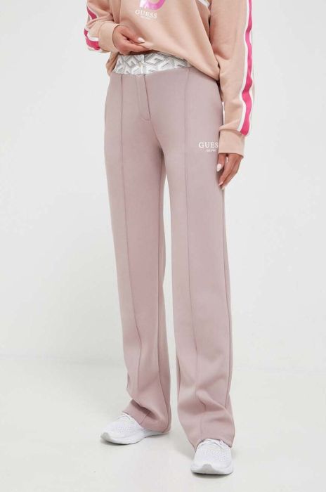 Штани Guess жіночі колір бежевий широке висока посадка (3366502)