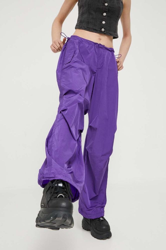 Штани Tommy Jeans жіночі колір фіолетовий широке середня посадка