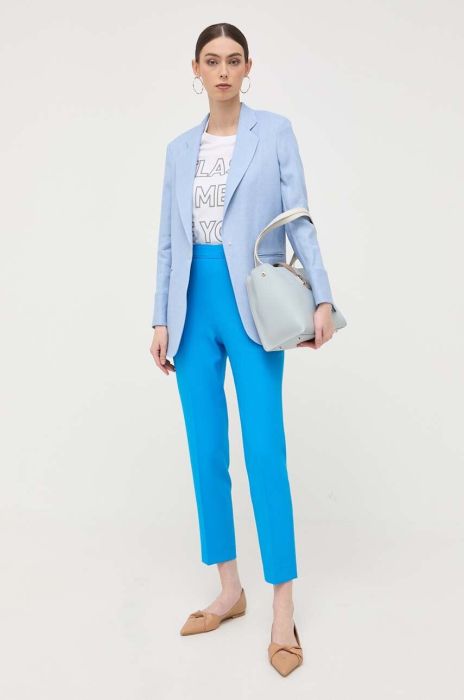 Штани BOSS жіночі фасон сигарети висока посадка колір блакитний (3296892)