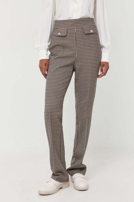 Штани BOSS жіночі колір бежевий пряме висока посадка (3547400)