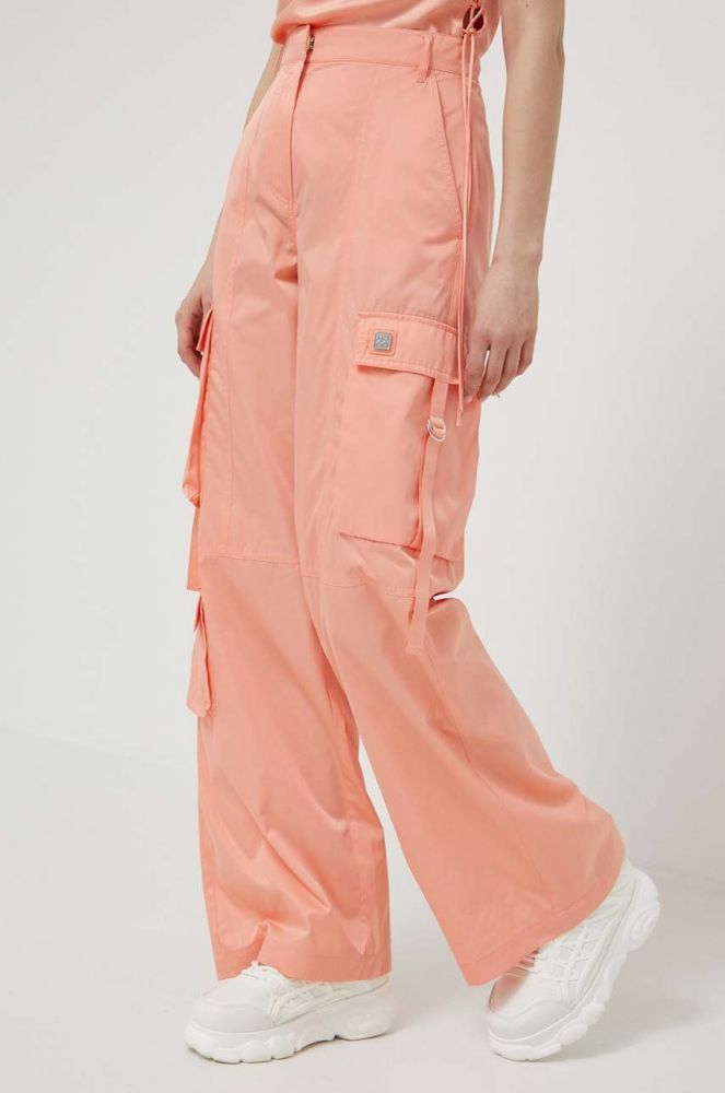 Штани HUGO жіночі колір помаранчевий пряме висока посадка (3288188)