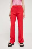 Штани HUGO жіночі колір червоний кльош висока посадка