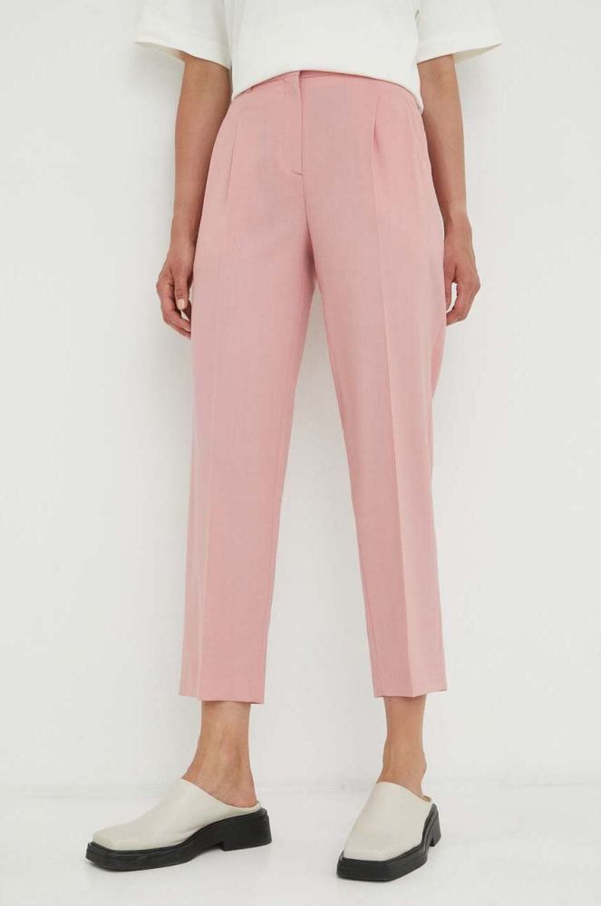 Вовняні штани PS Paul Smith колір рожевий фасон сигарети висока посадка