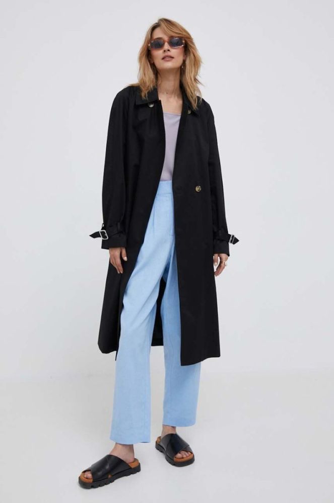 Льняні штани Dkny облягаюче висока посадка колір блакитний фото 2