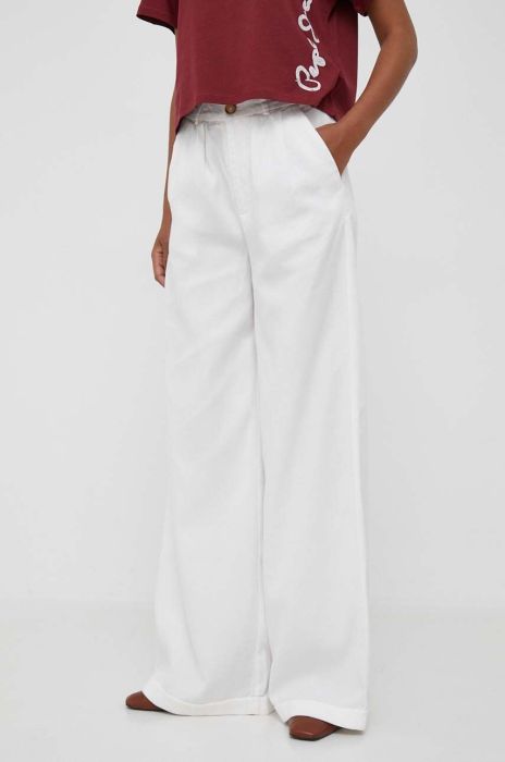 Штани з домішкою льону Pepe Jeans колір білий широке висока посадка