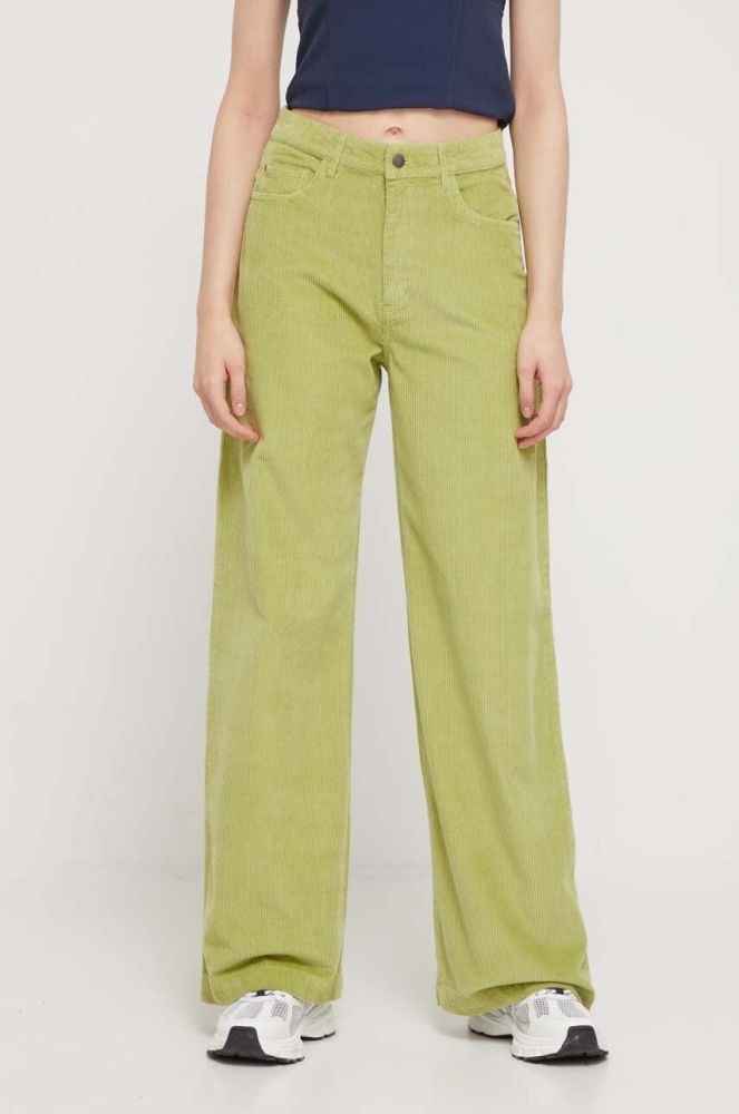 Вельветові штани Roxy колір зелений широке висока посадка