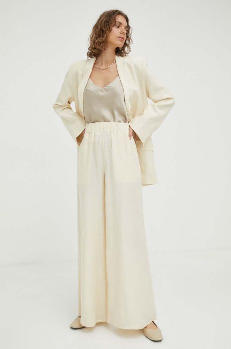 Штани з домішкою льону By Malene Birger Campine колір бежевий кльош висока посадка