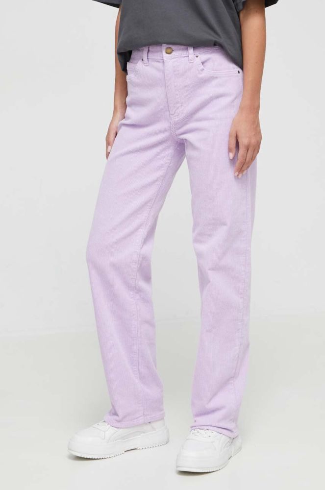 Вельветові штани Billabong колір фіолетовий пряме висока посадка