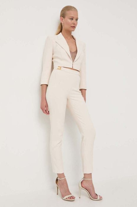 Штани Elisabetta Franchi жіночі колір бежевий облягаюче висока посадка