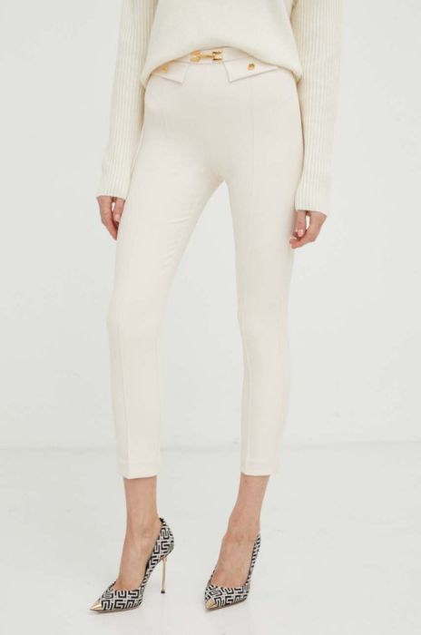 Штани Elisabetta Franchi жіночі колір бежевий пряме середня посадка