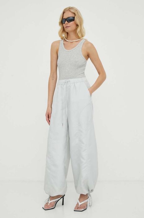 Штани Gestuz Bina жіночі колір сірий широкі висока посадка