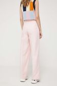 Бавовняні штани Stine Goya колір рожевий широке висока посадка