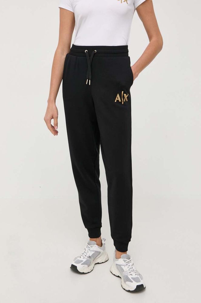 Бавовняні спортивні штани Armani Exchange колір чорний однотонні (3366532)