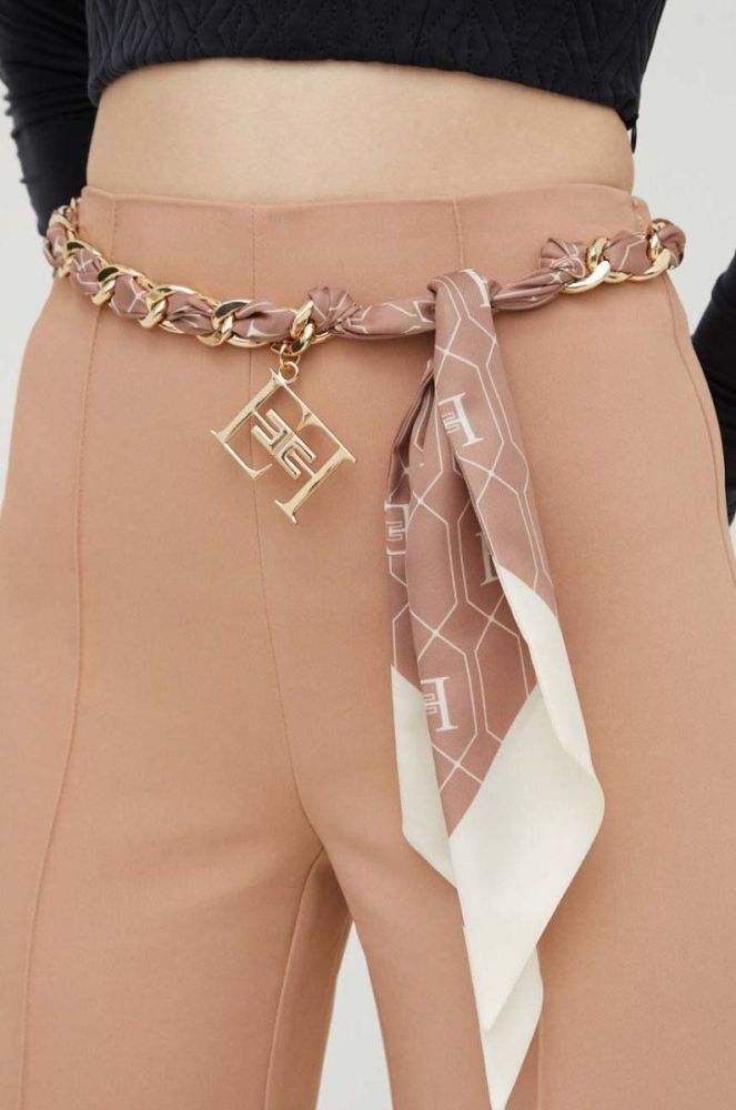 Штани Elisabetta Franchi жіночі колір бежевий пряме висока посадка фото 4