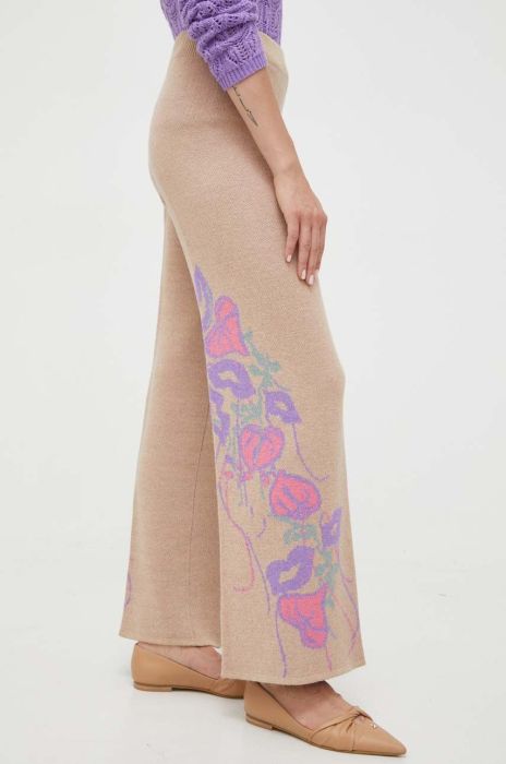 Штани з домішкою кашеміру Twinset x Marco Rambaldi колір бежевий кльош висока посадка