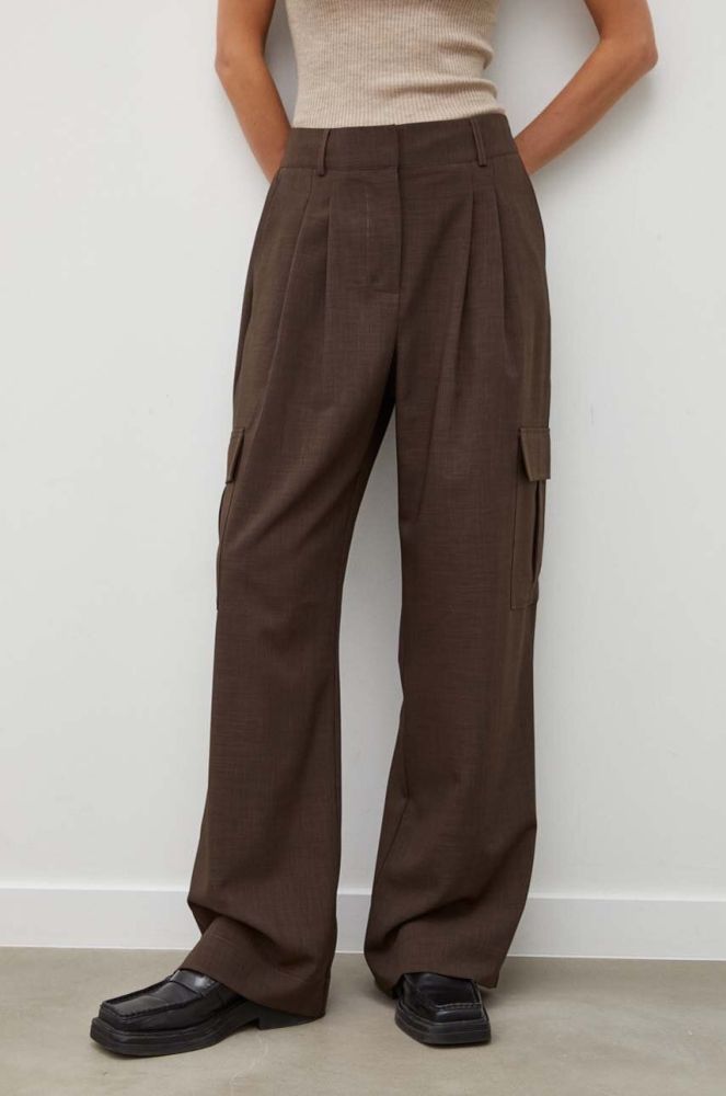Штани Herskind жіночі колір коричневий широке висока посадка