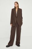 Штани Herskind жіночі колір коричневий широке висока посадка